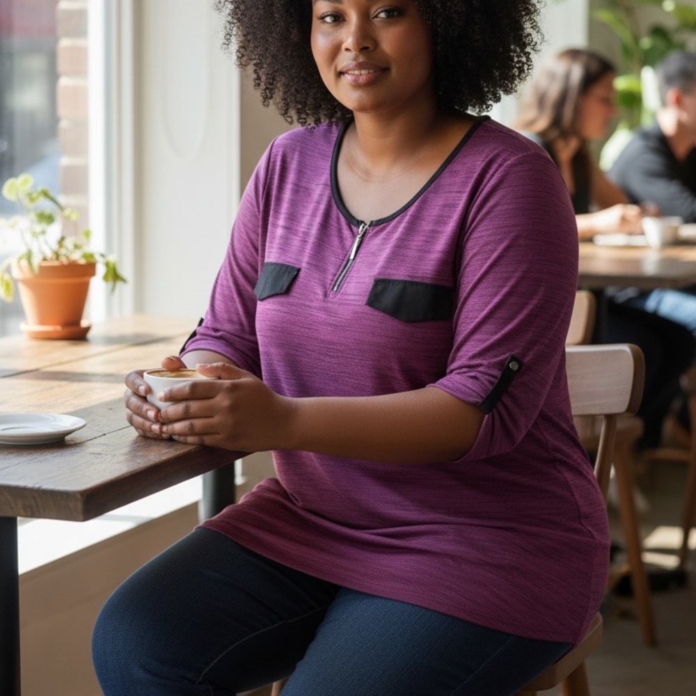 Suzie In The City Purple Blouse with Black Accents - Picture 2 of 10